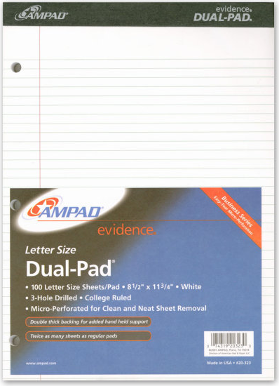 LEGALPAD 100 SHEETS DUAL/WHITE